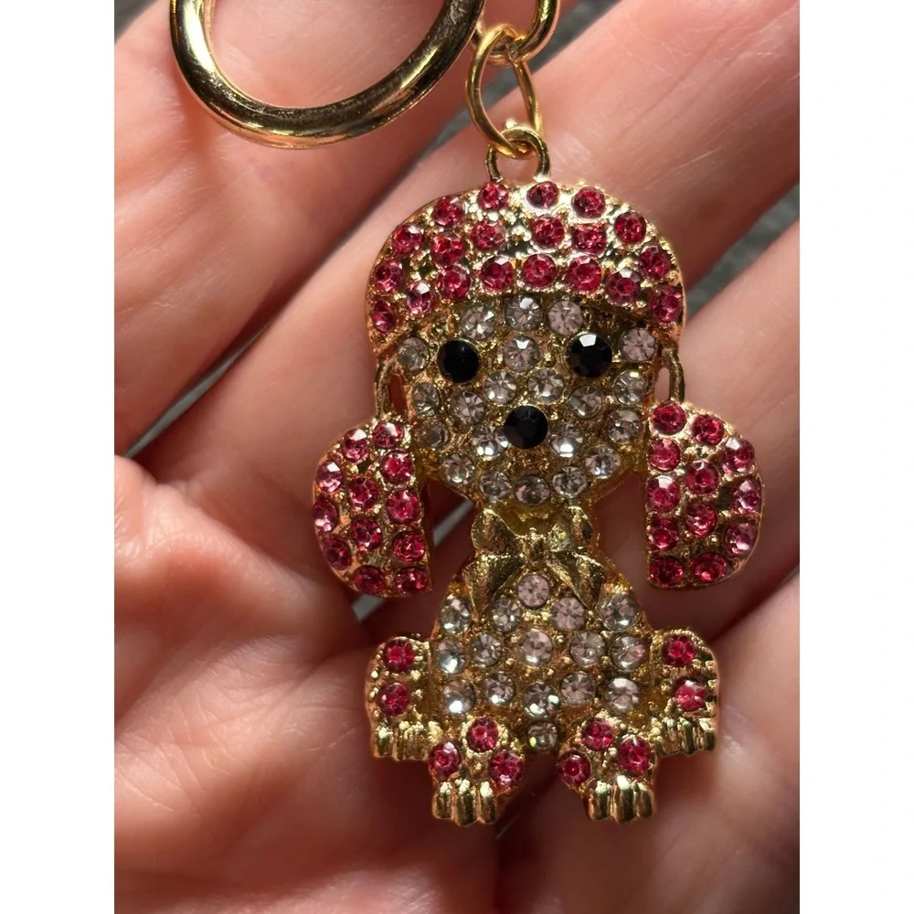 #16. Sparkly Pink Dog Rhinestone Keychain Bag Charm